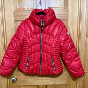 Guess Woman’s Red Alternative Down Puffer Jacket, Size XL.